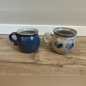 Handcrafted pottery Mugs Blue and Cream hearts coffee tea hot chocolate artisan